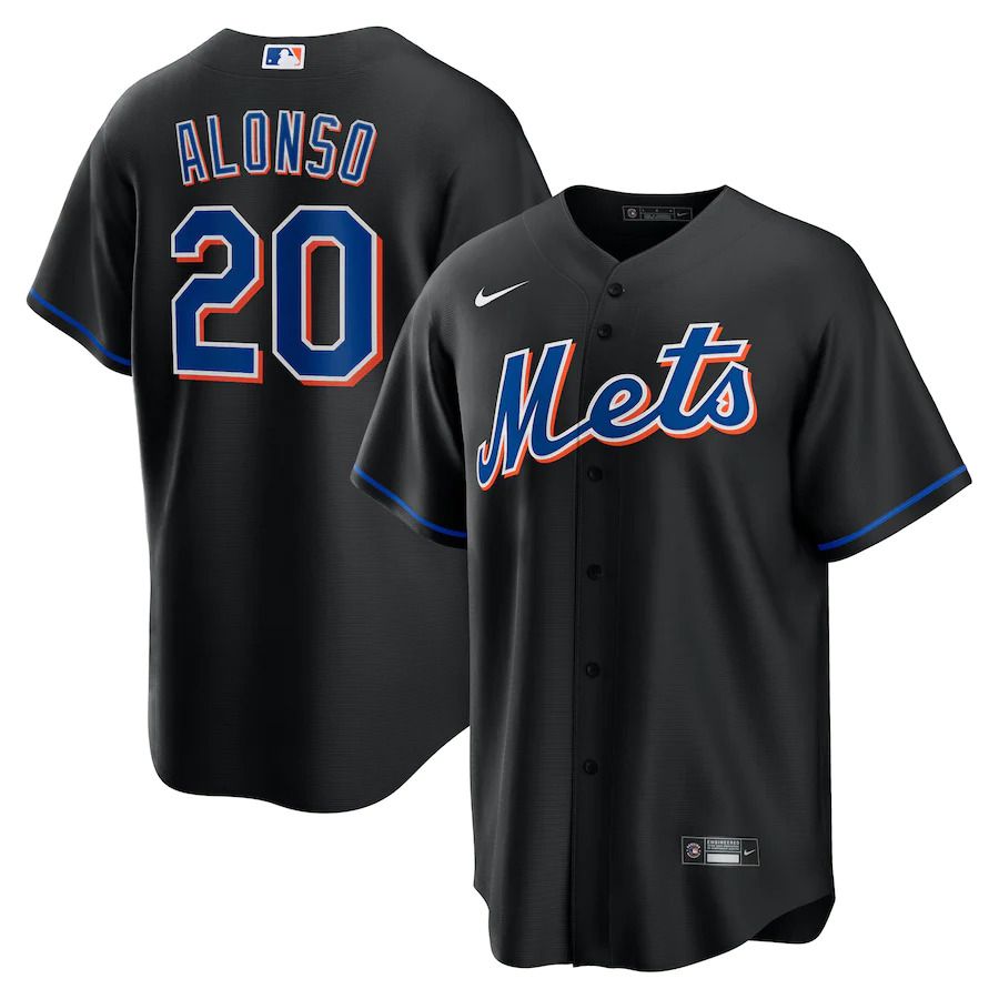 Custom Men New York Mets #20 Pete Alonso Nike Black 2022 Alternate Replica Player MLB Jersey